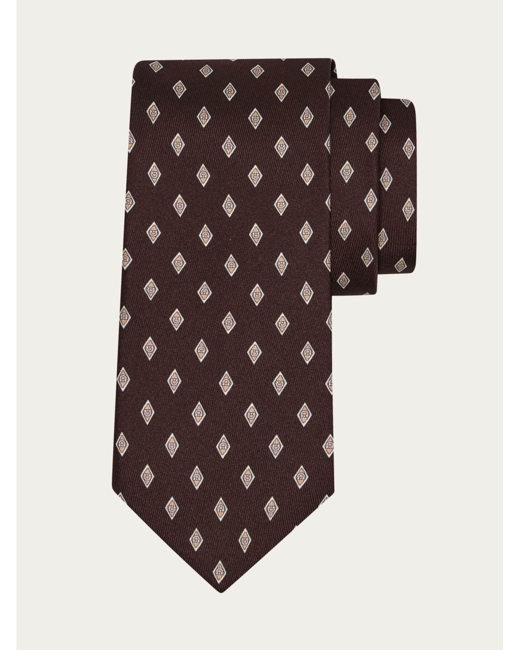 Ferragamo Brown Micro Gancini Print Silk Tie for men