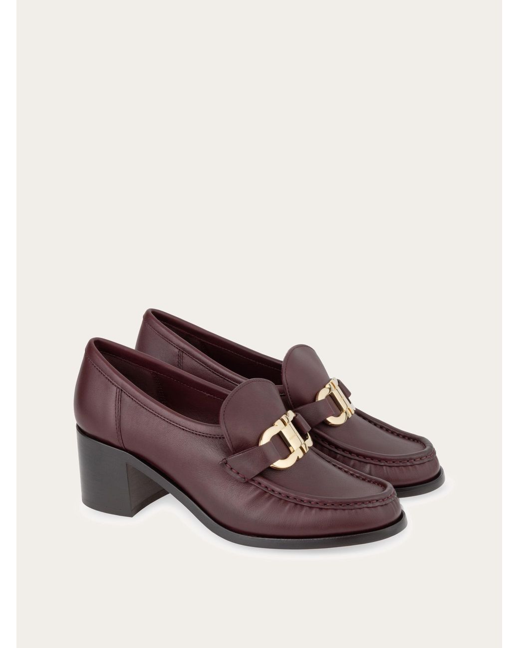 Ferragamo Purple Block Heel Loafer With Gancini Ornament .5