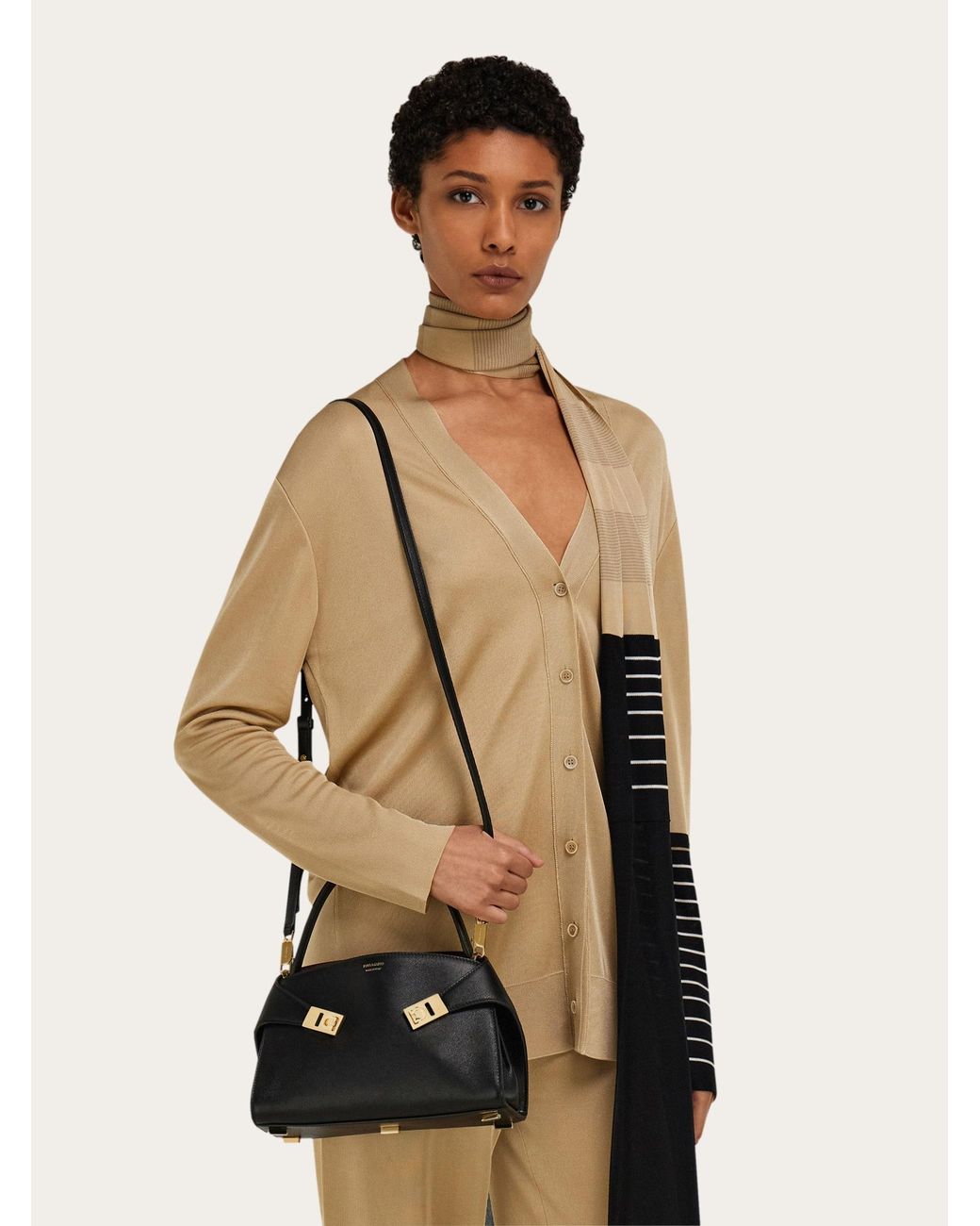 Ferragamo Black Hug Soft Bicolor Handbag (Xs)