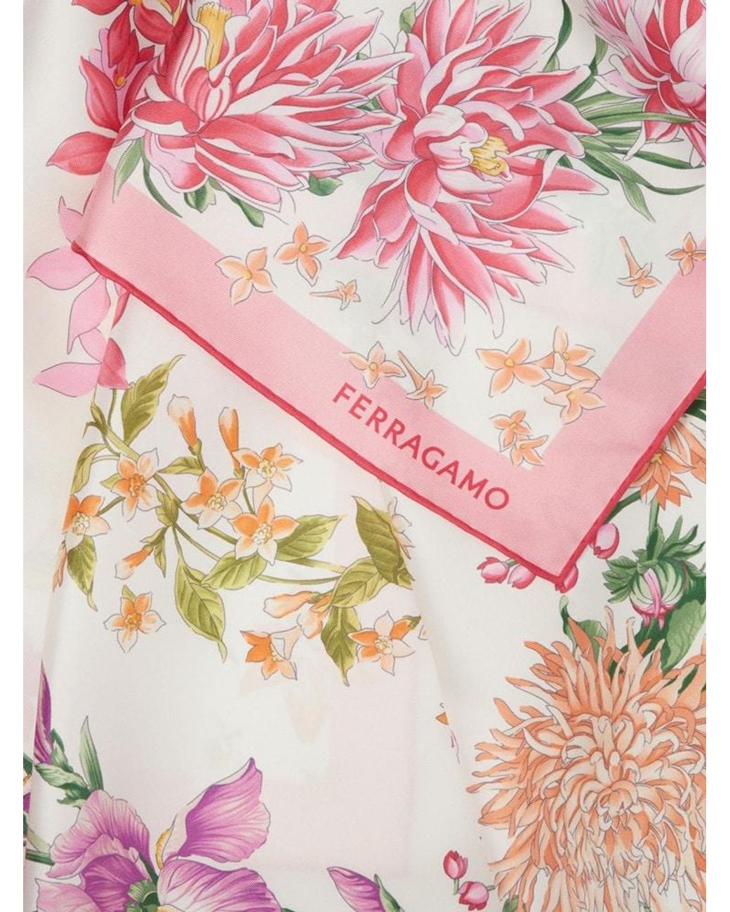 Ferragamo Pink Spring Print Silk Scarf