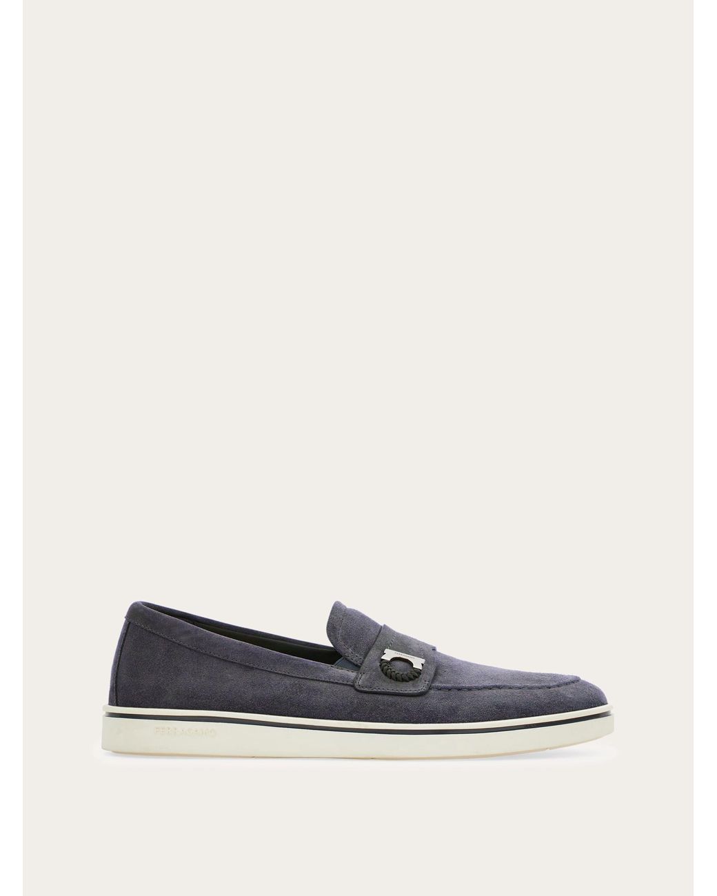 Ferragamo White Boat Shoe Loafer With Gancini Ornament for men