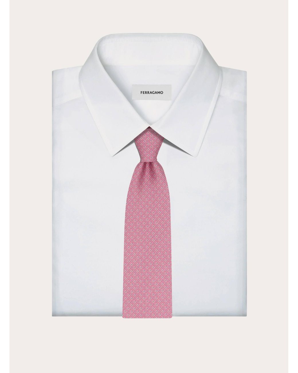 Ferragamo Pink Gancini Square Print Silk Tie for men