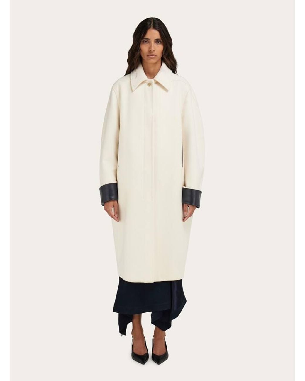 Ferragamo Natural Single Breasted Wool And Cashmere Coat