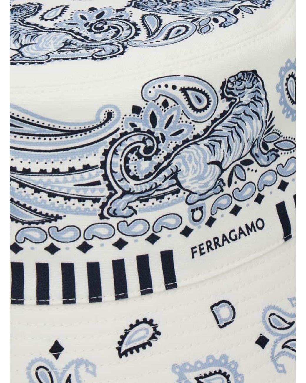 Ferragamo White Arabesque Print Cloche