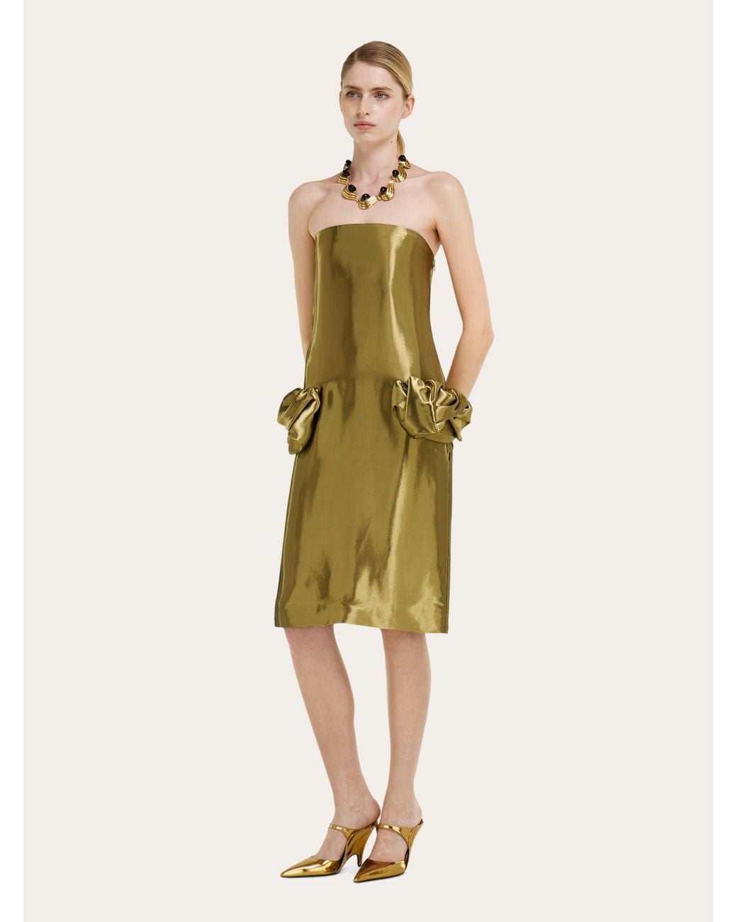 Ferragamo Green Liquid Lamé Dress
