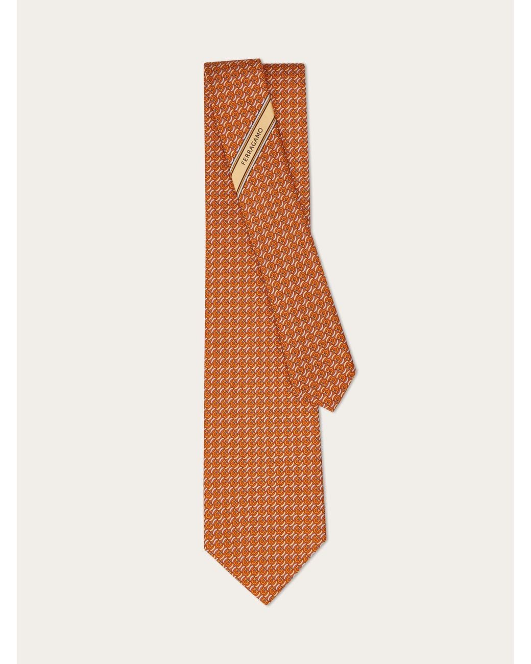 Ferragamo Orange Brackets Print Silk Tie for men