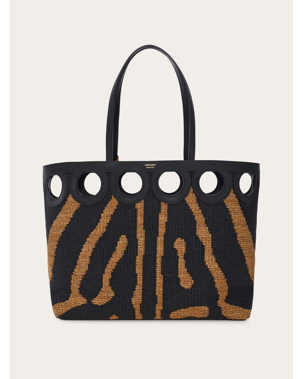 Ferragamo Black Gancini Outline Tote Bag (L)