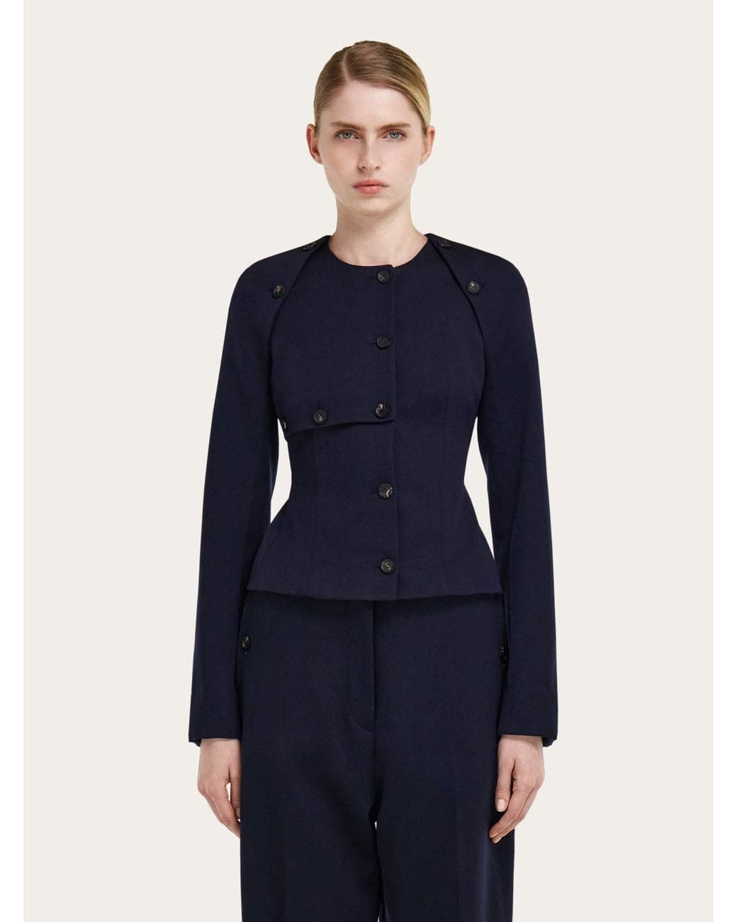 Ferragamo Blue Cropped Jacket With Button Detail