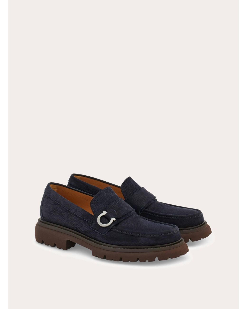 Ferragamo Blue Loafer With Gancini Ornament for men