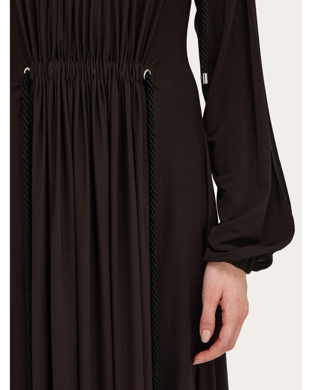 Ferragamo Black Viscose Dress With Gathered Detailing