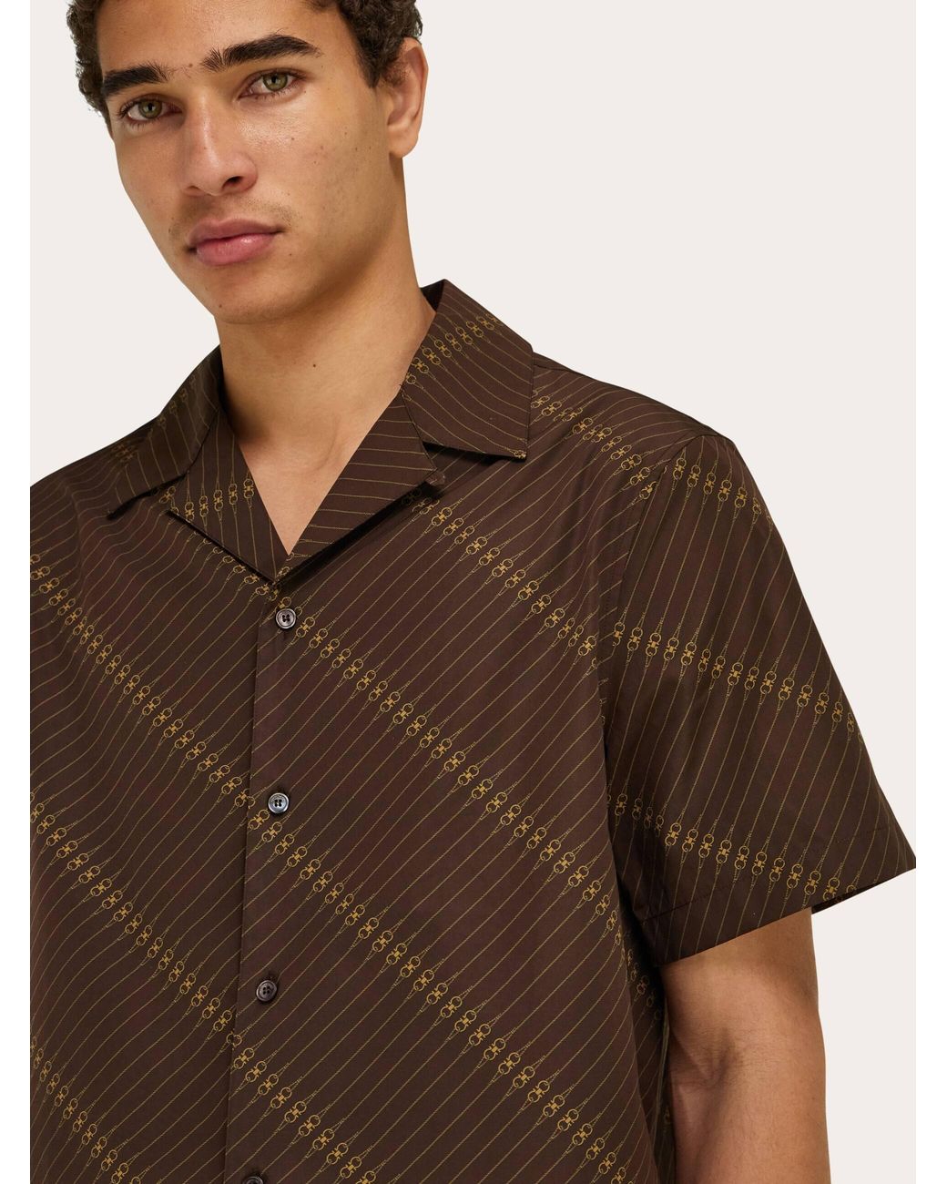 Ferragamo Brown Short Sleeve Bowling Shirt for men