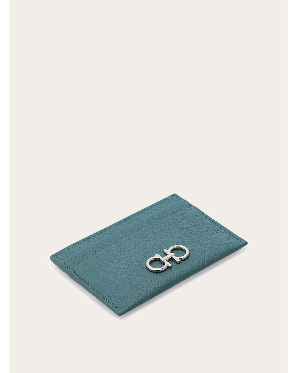 Ferragamo Blue Gancini Credit Card Holder