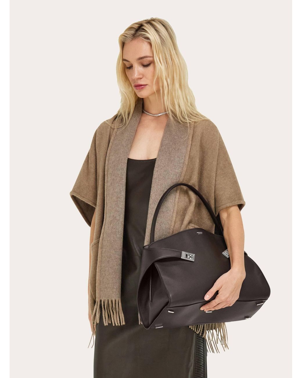 Ferragamo Black Hug Soft Bicolor Shoulder Bag (L)