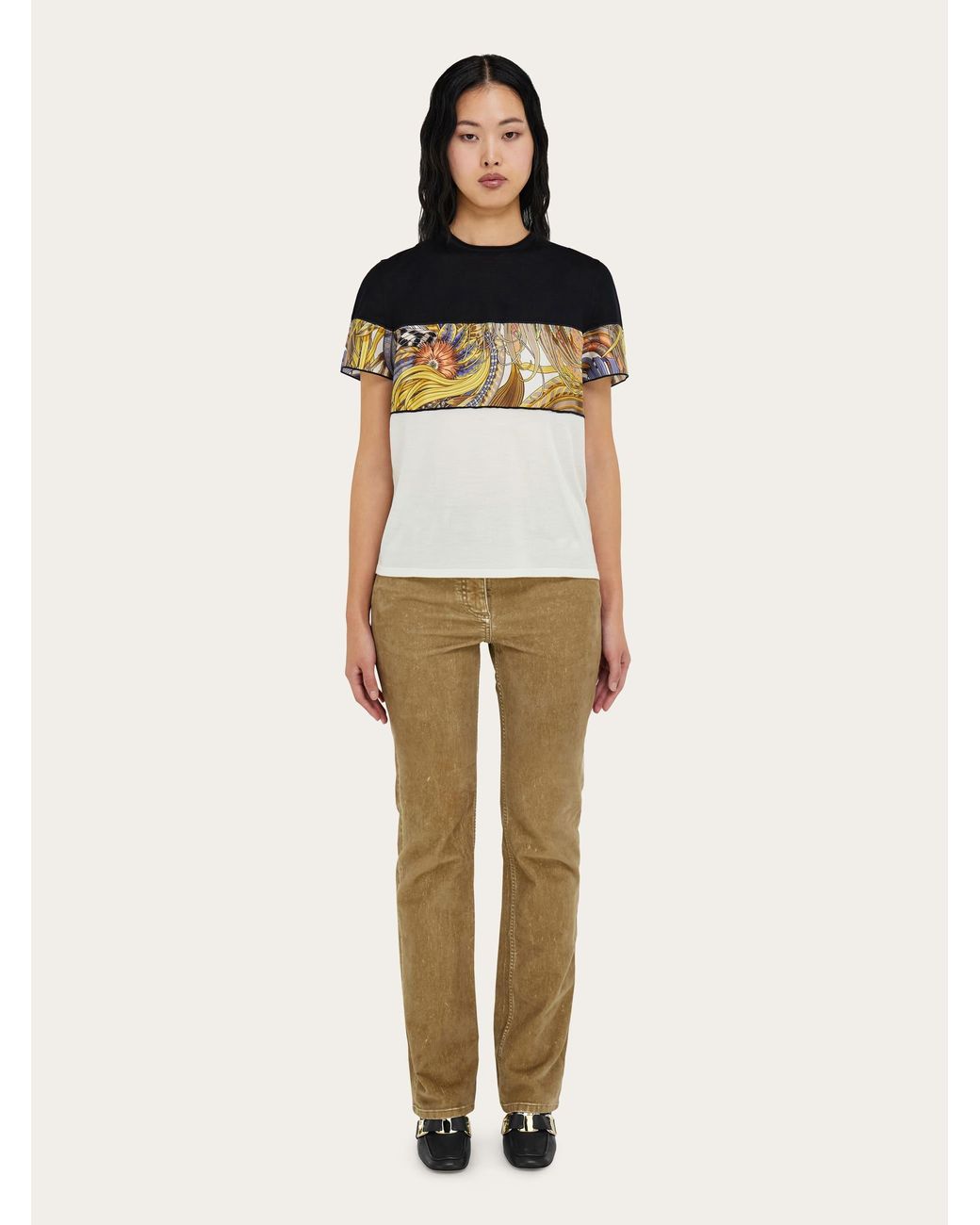 Ferragamo Black Crewneck T-Shirt With Rooster Print Inserts
