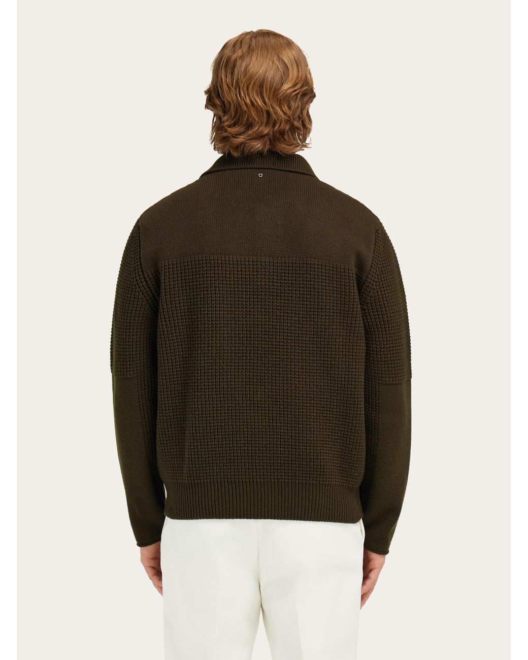 Ferragamo Green Knitted Sweater With Polo Collar for men