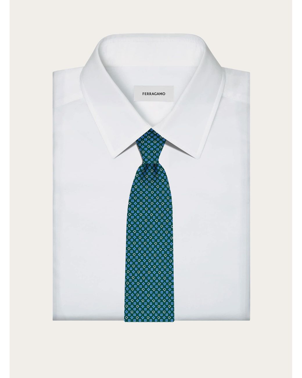 Ferragamo Blue Gancini Flower Print Silk Tie for men