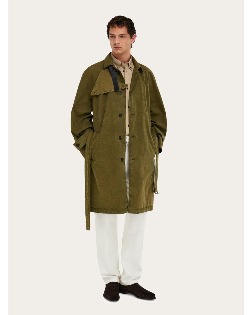 Ferragamo Green Single Breasted Trench Coat for men