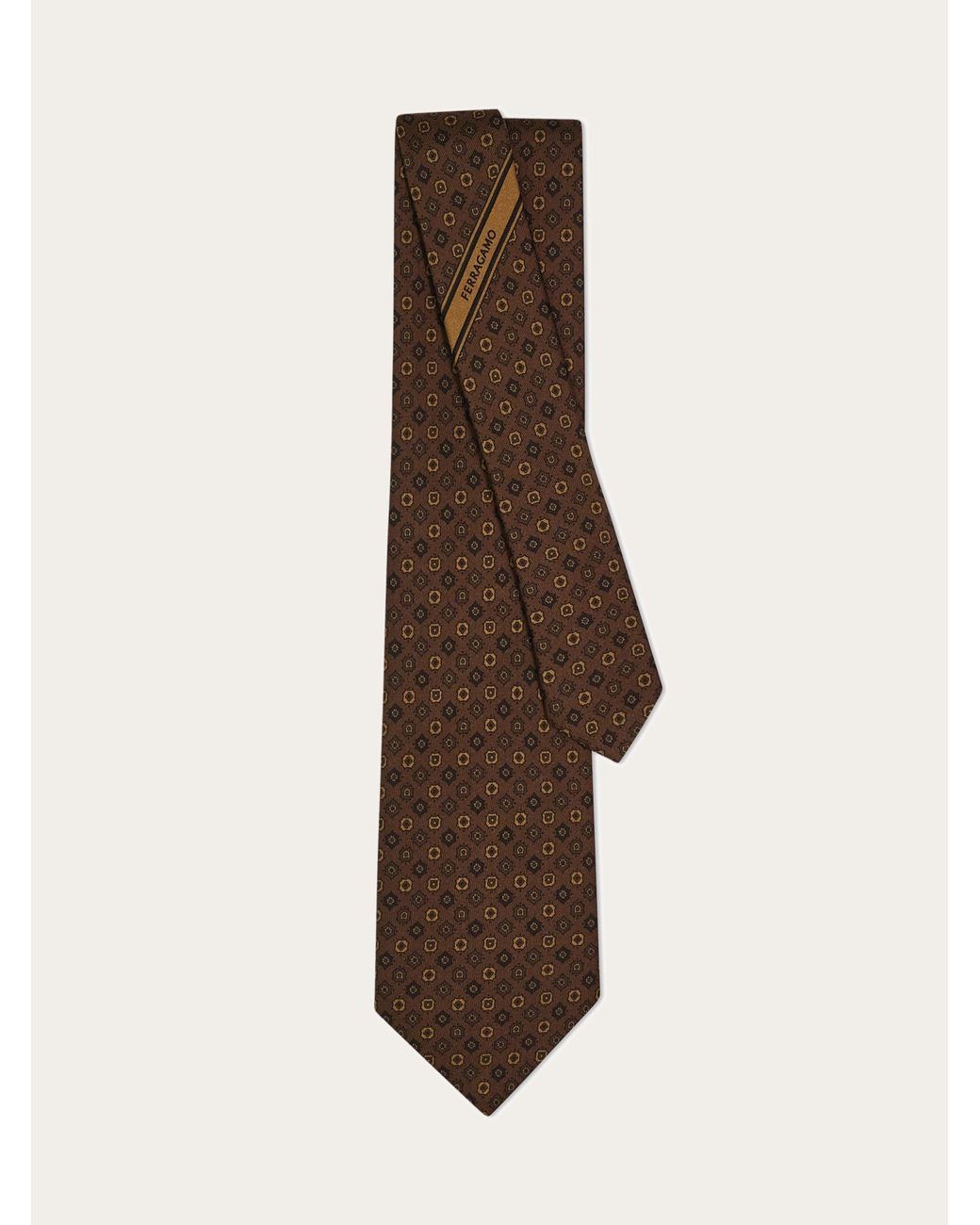 Ferragamo Brown Micro Pattern Silk Tie for men
