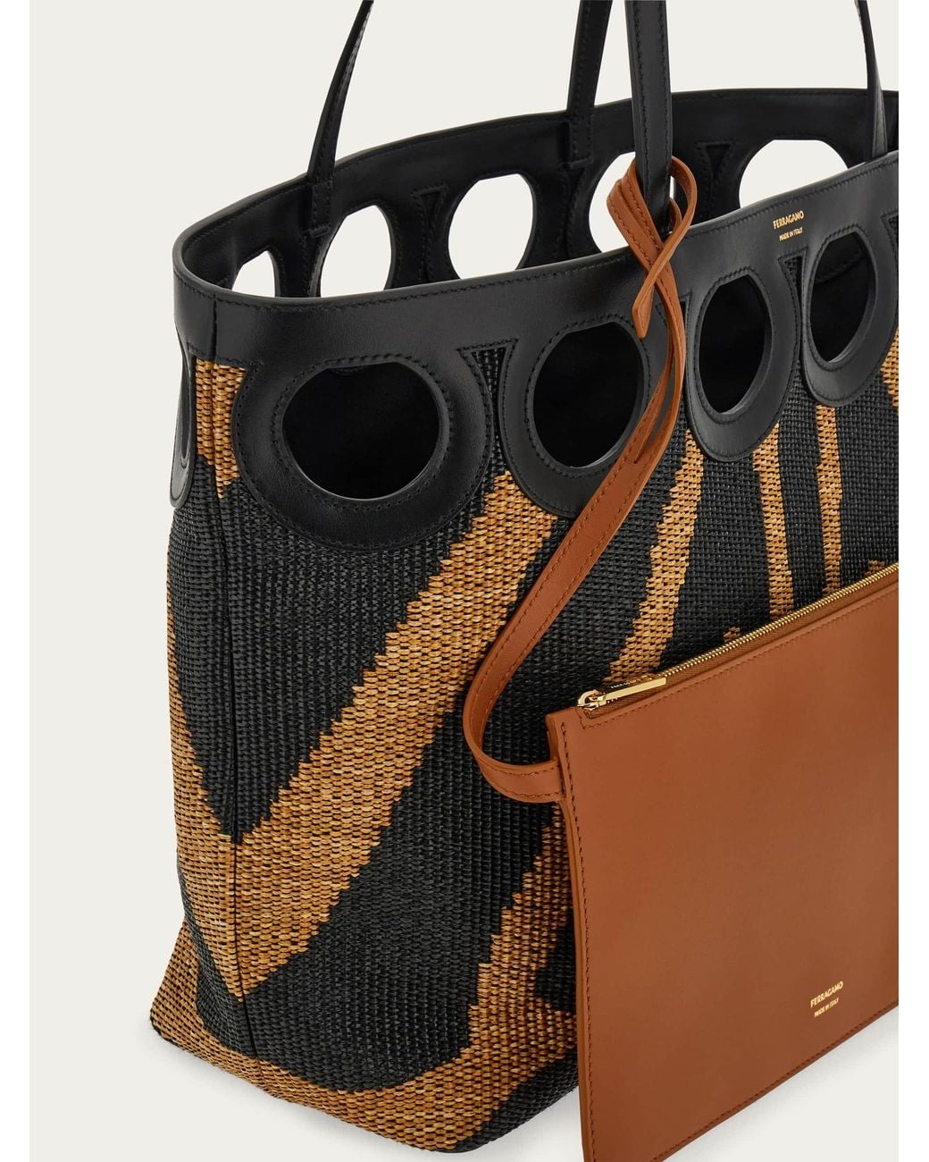 Ferragamo Black Gancini Outline Tote Bag (L)