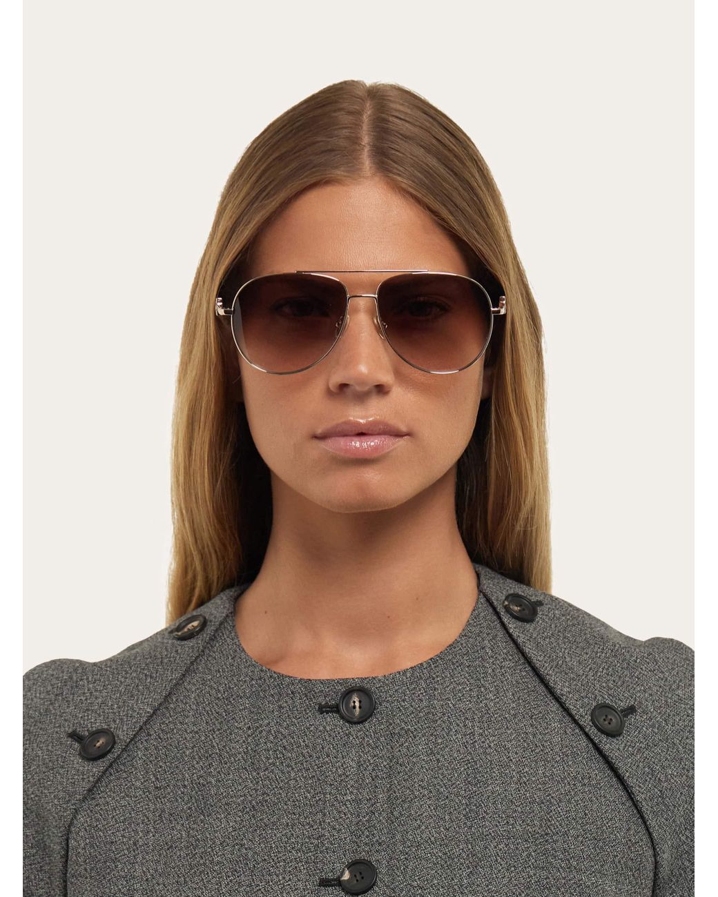 Ferragamo Pink Aviator Frame Sunglasses