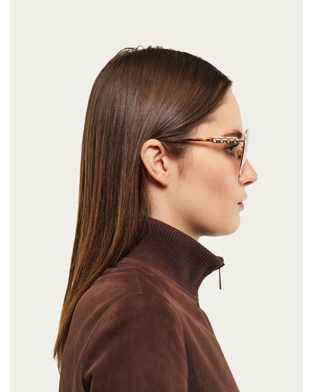 Ferragamo Natural Rectangular Frame Sunglasses