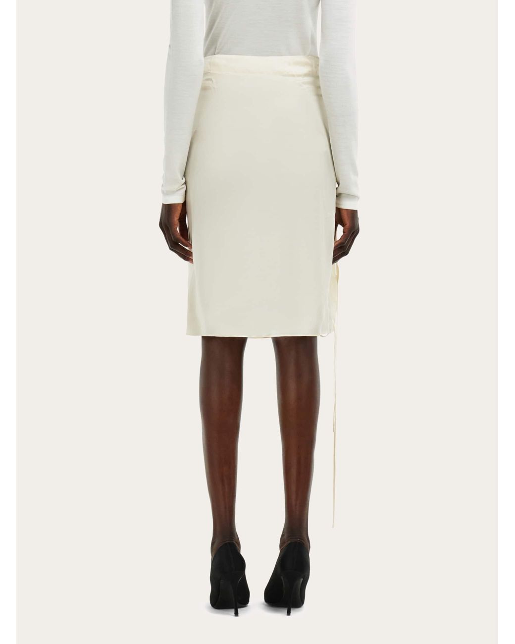 Ferragamo Natural Satin Skirt With String Tie Detail