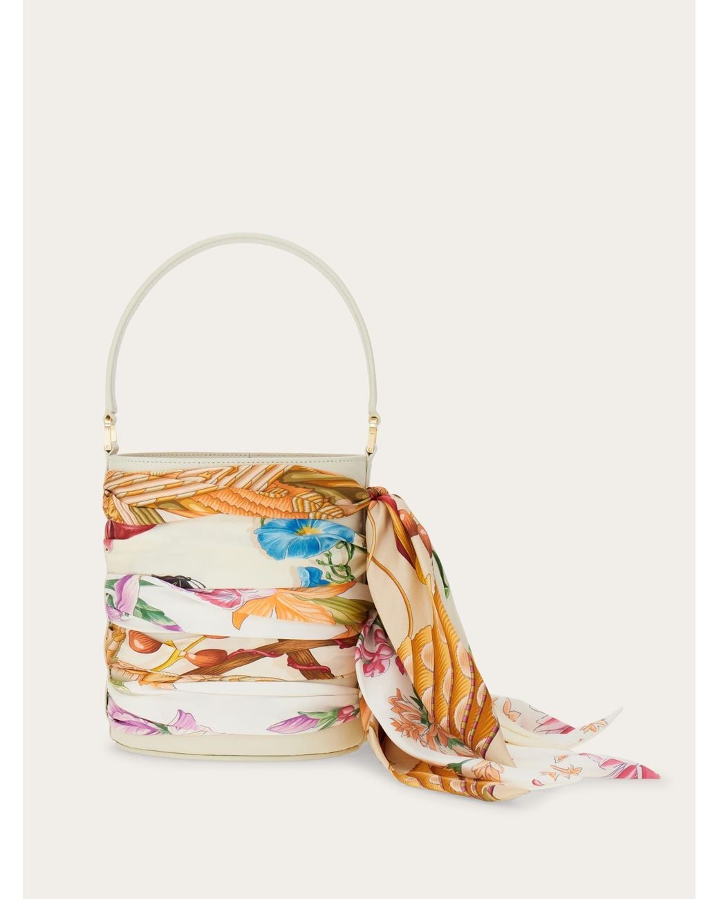 Ferragamo Natural Mini Bucket Bag With Foulard