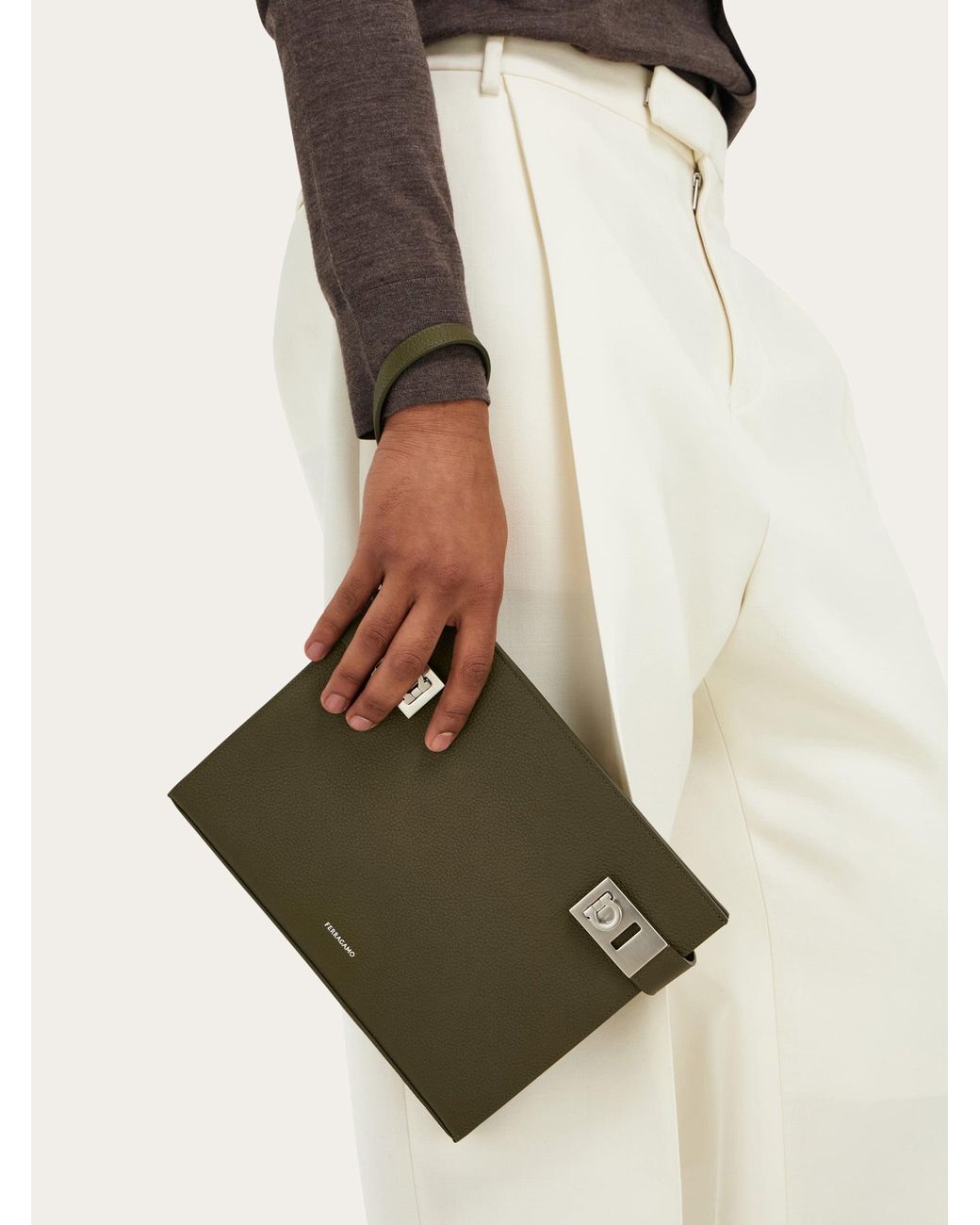 Ferragamo Green Hug Buckle Pouch for men