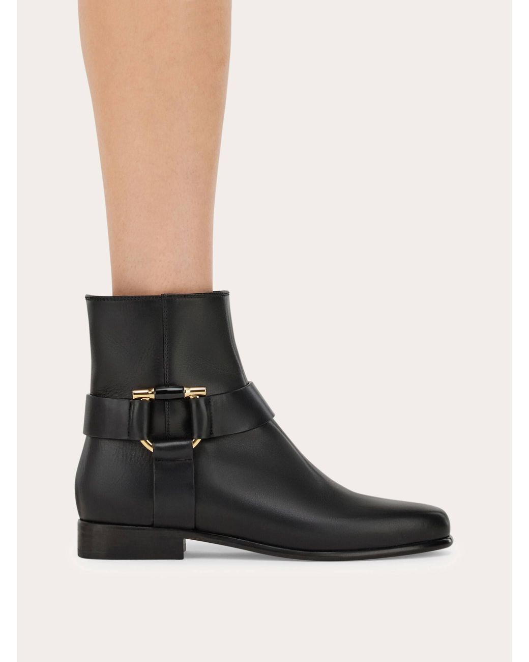 Ferragamo Black Gancini Ornament Ankle Boot .5