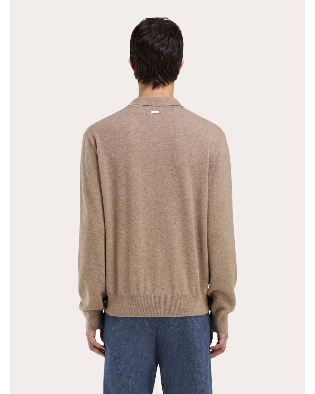 Ferragamo Natural Cashmere Sweater With Polo Collar for men
