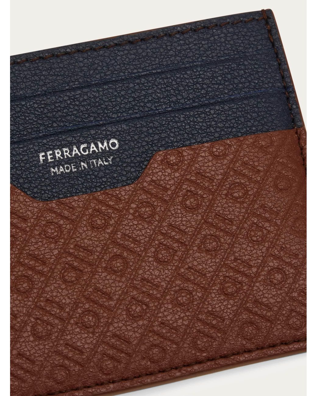Ferragamo Blue Monogram Credit Card Holder for men