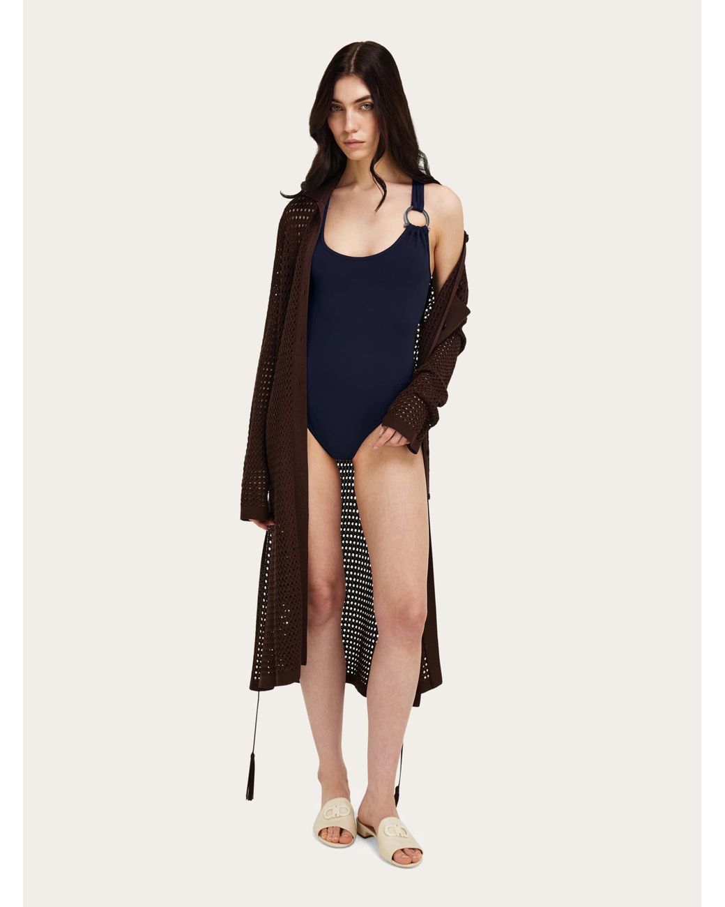 Ferragamo Blue Gancini Full Swimsuit