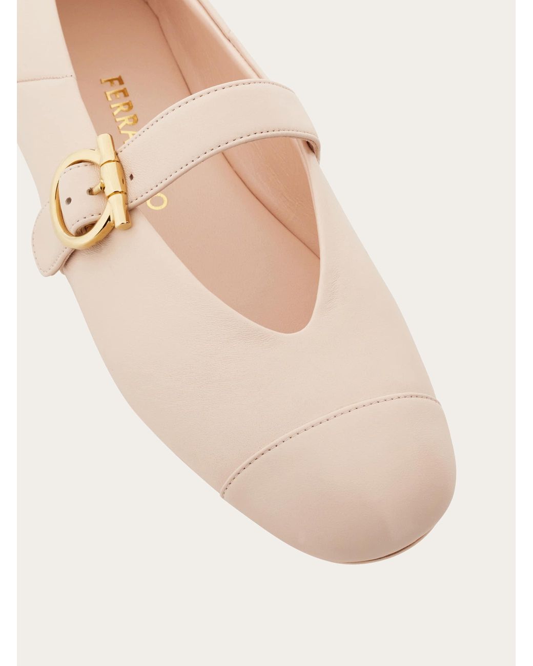 Ferragamo Natural Gancini Buckle Ballet Flat .5