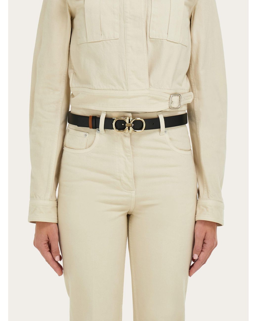 Ferragamo White Reversible And Adjustable Gancini Belt