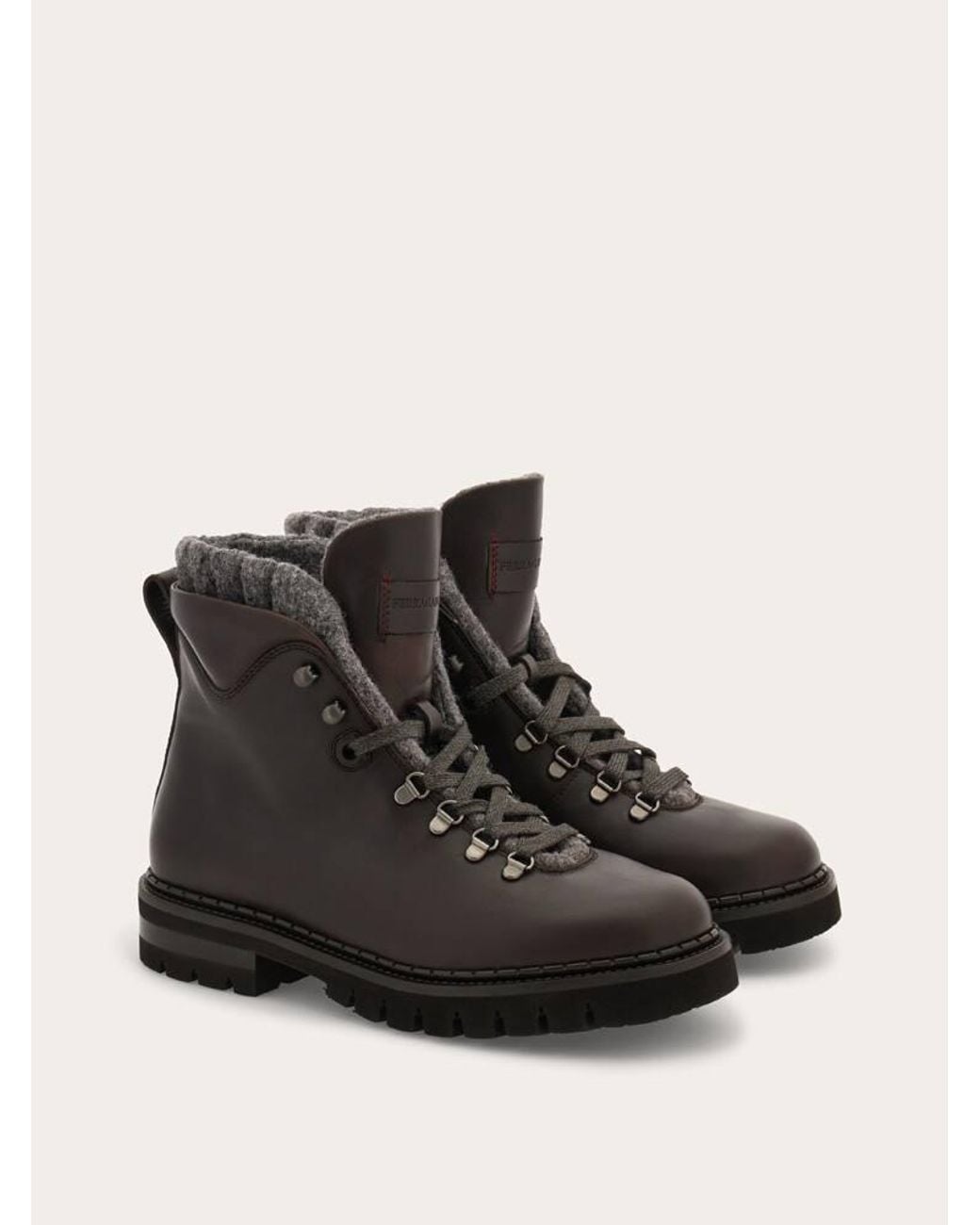 Ferragamo Brown Wool Lined Utility Boot for men
