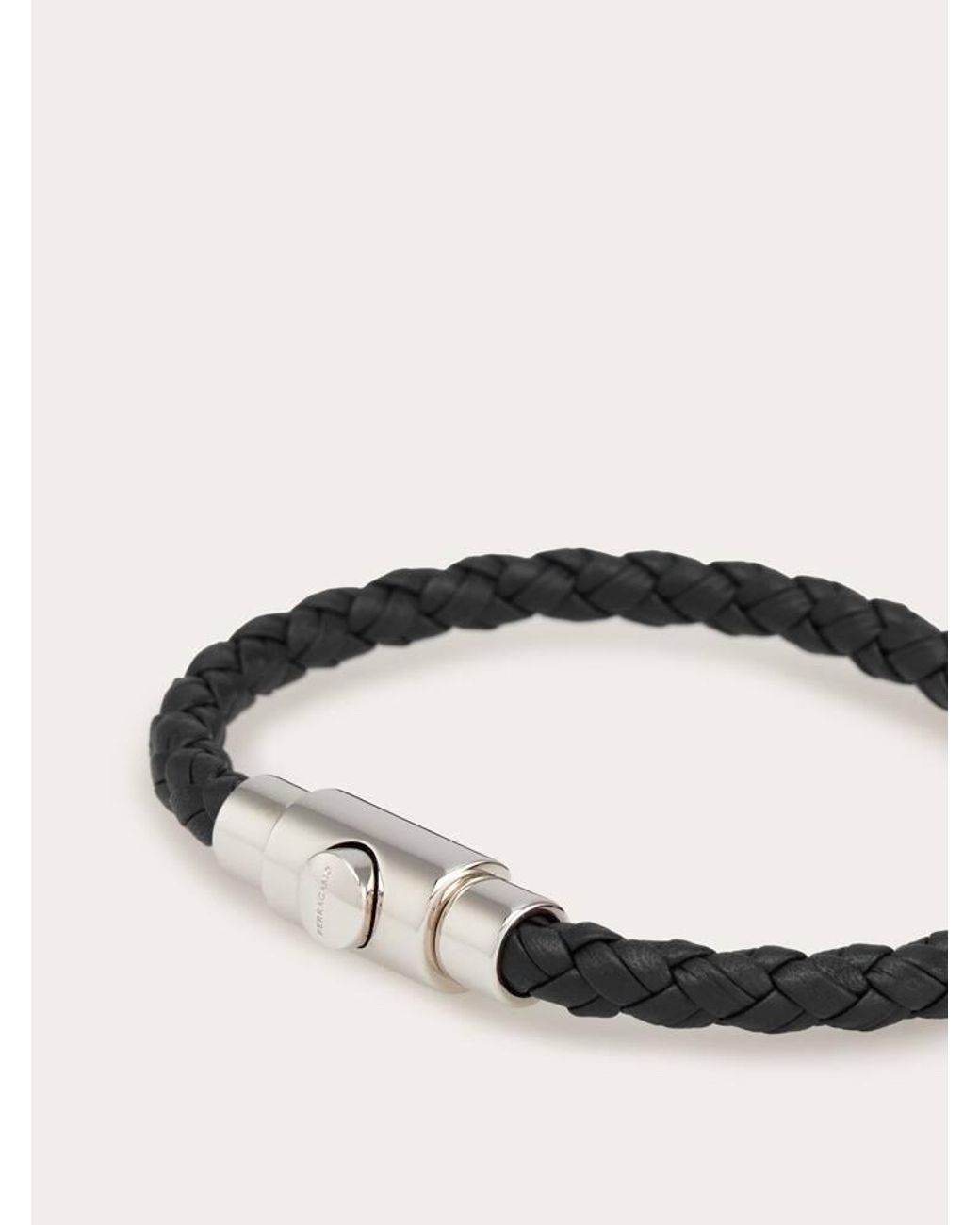 Ferragamo Black Braided Leather Bracelet (20Cm) for men