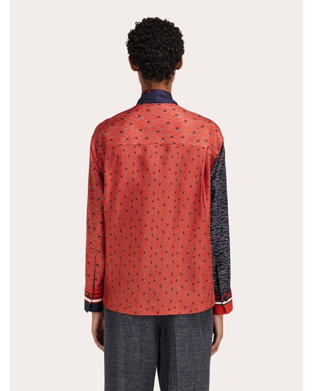 Ferragamo Blue Silk Shirt With Bib Detail