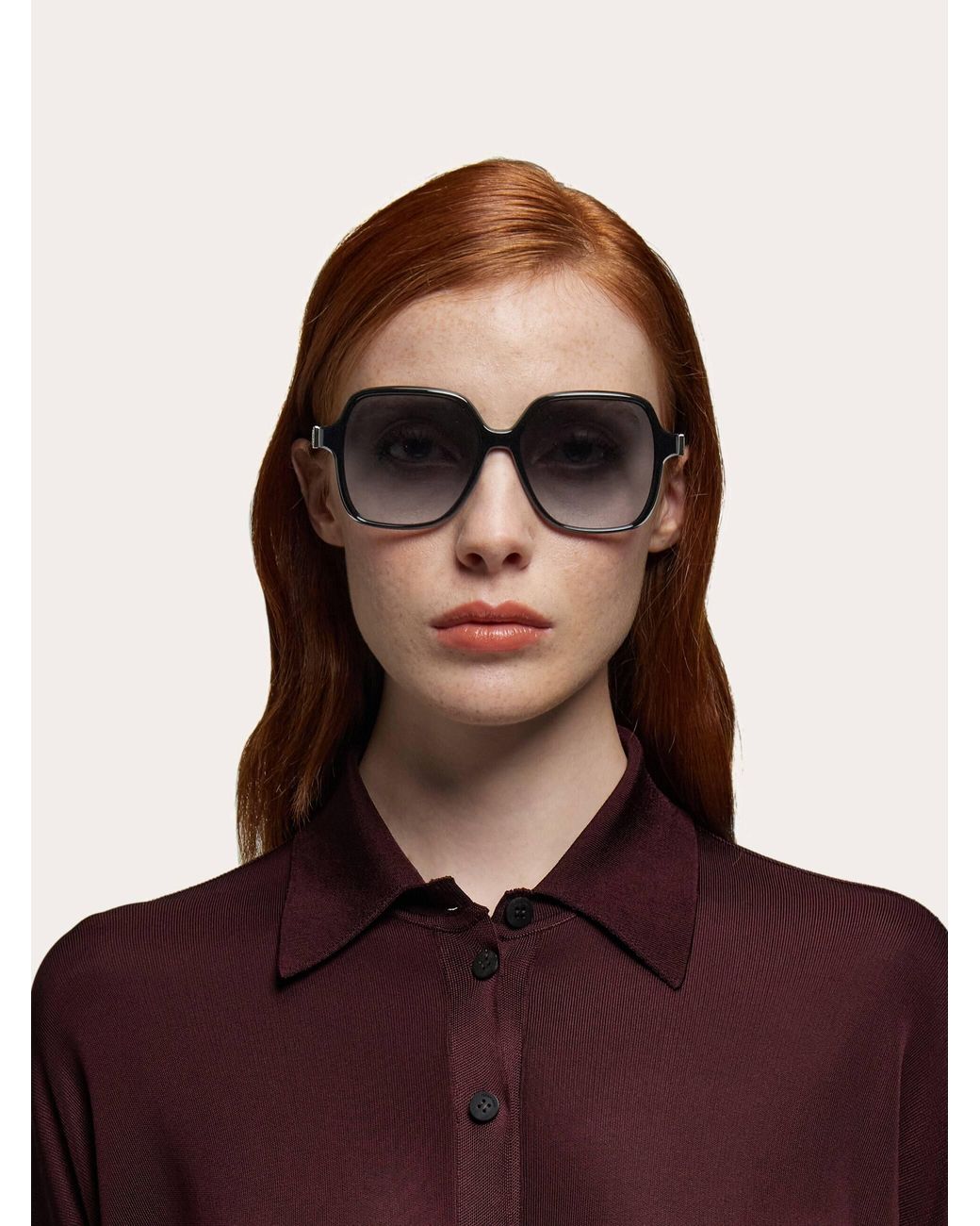 Ferragamo Black Square Frame Sunglasses