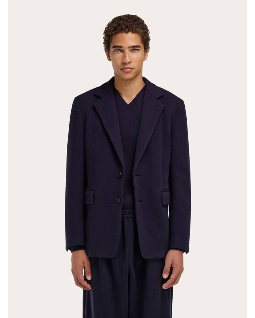 Ferragamo Blue Single Breasted Jersey Blazer for men