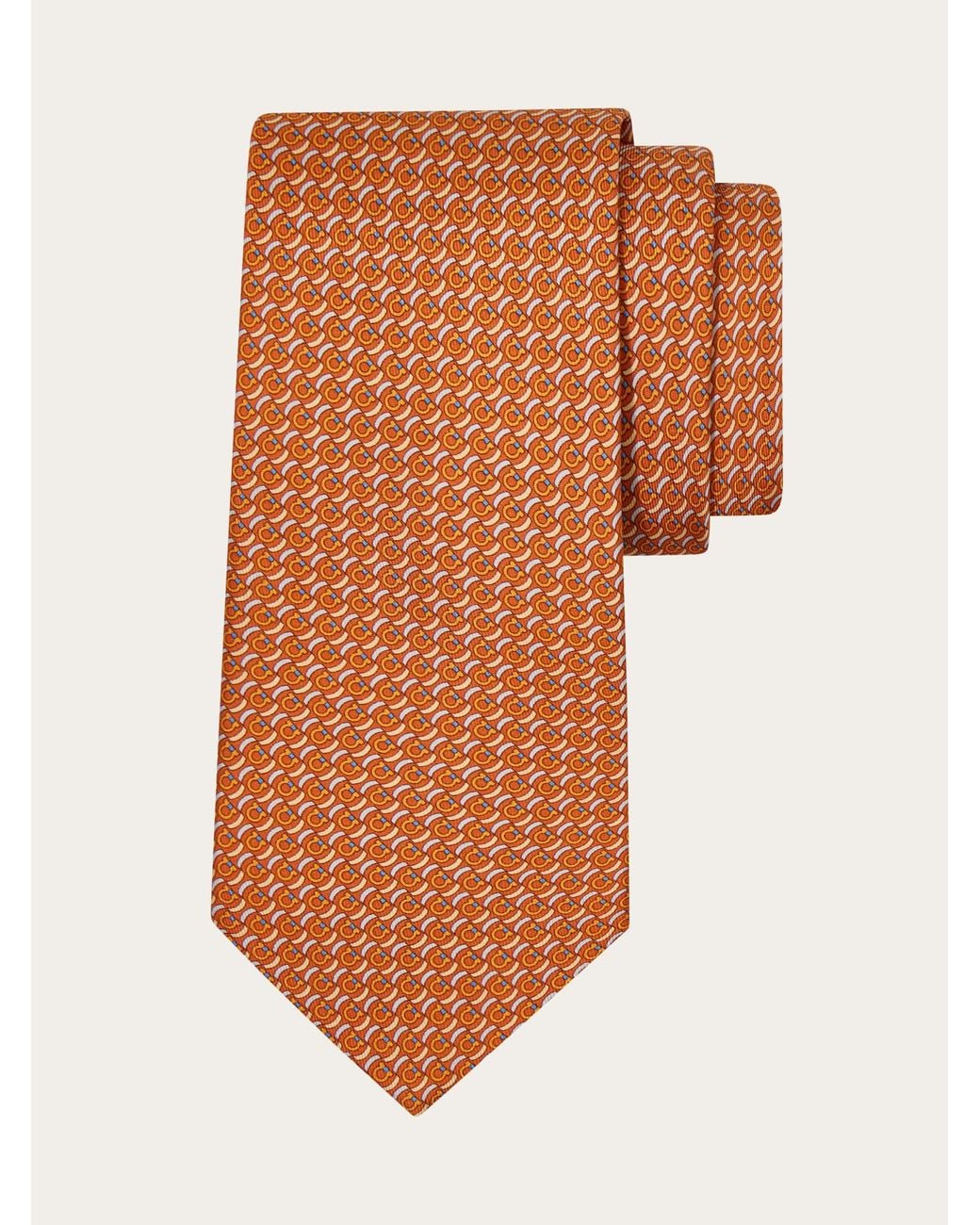 Ferragamo Orange Brackets Print Silk Tie for men