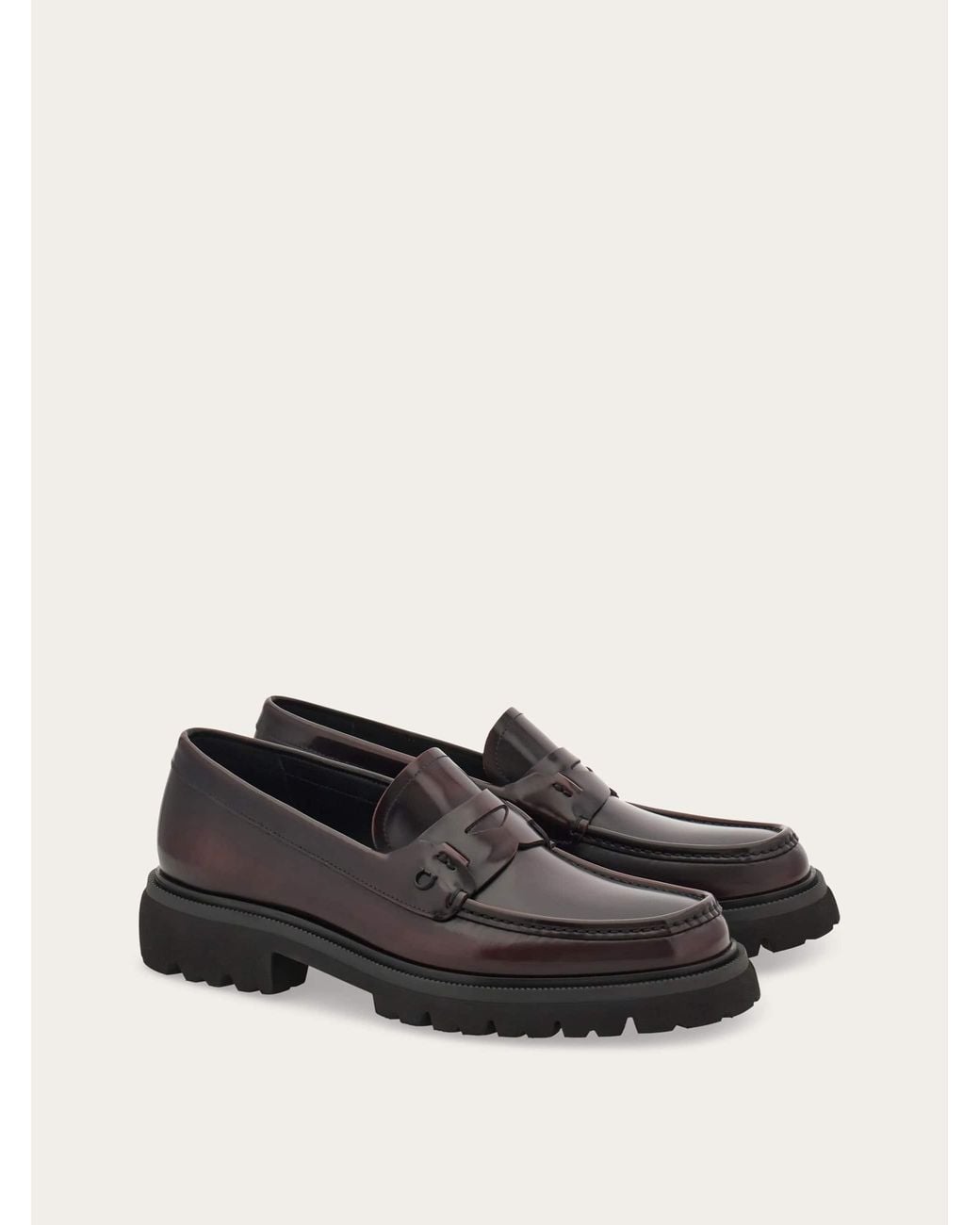 Ferragamo White Penny Loafer With Chunky Tread for men