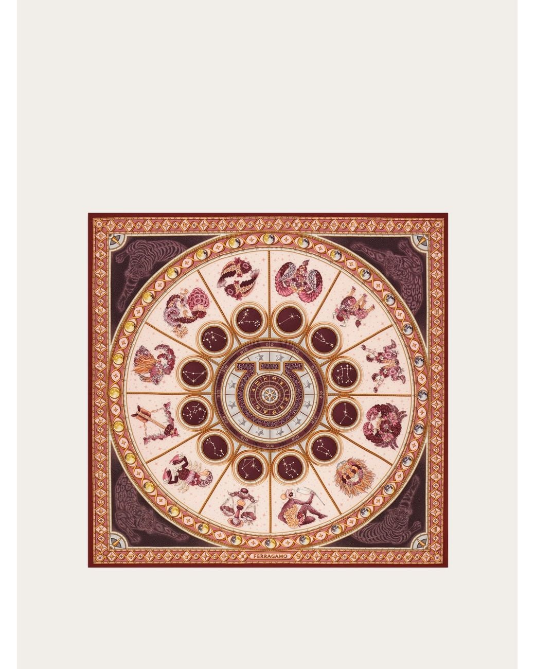 Ferragamo Pink Horoscope Print Silk Scarf