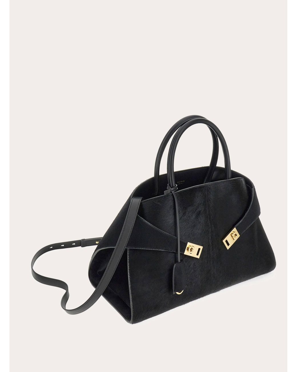 Ferragamo Black Pony Skin Hug Top-Handle Bag
