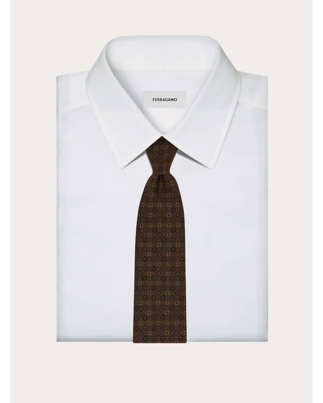 Ferragamo Brown Micro Pattern Silk Tie for men