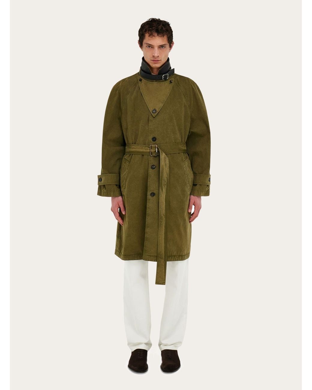 Ferragamo Green Single Breasted Trench Coat for men