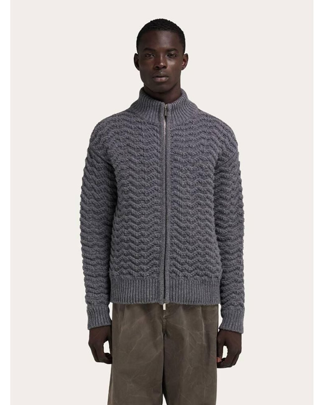 Ferragamo Blue Pure Wool Zip Cardigan for men