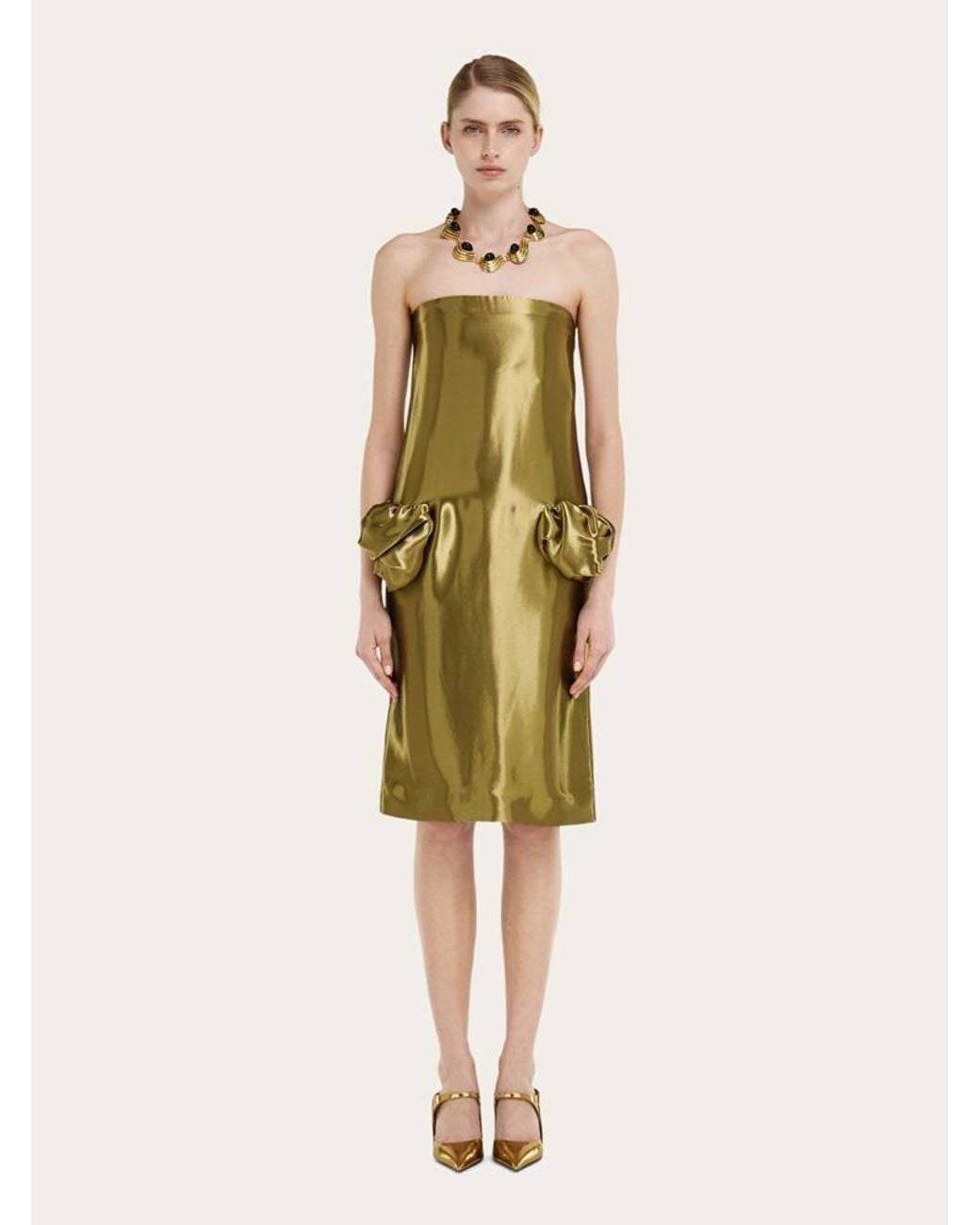 Ferragamo Green Liquid Lamé Dress