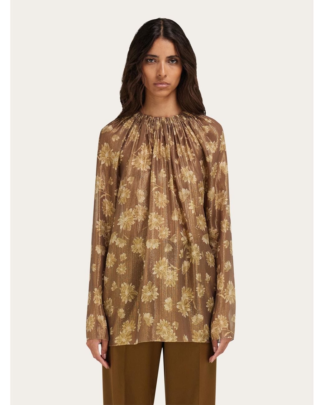 Ferragamo Natural Silk Lamé Blouse