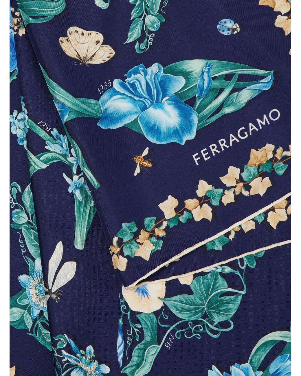 Ferragamo Blue Eden Shoes Print Silk Scarf