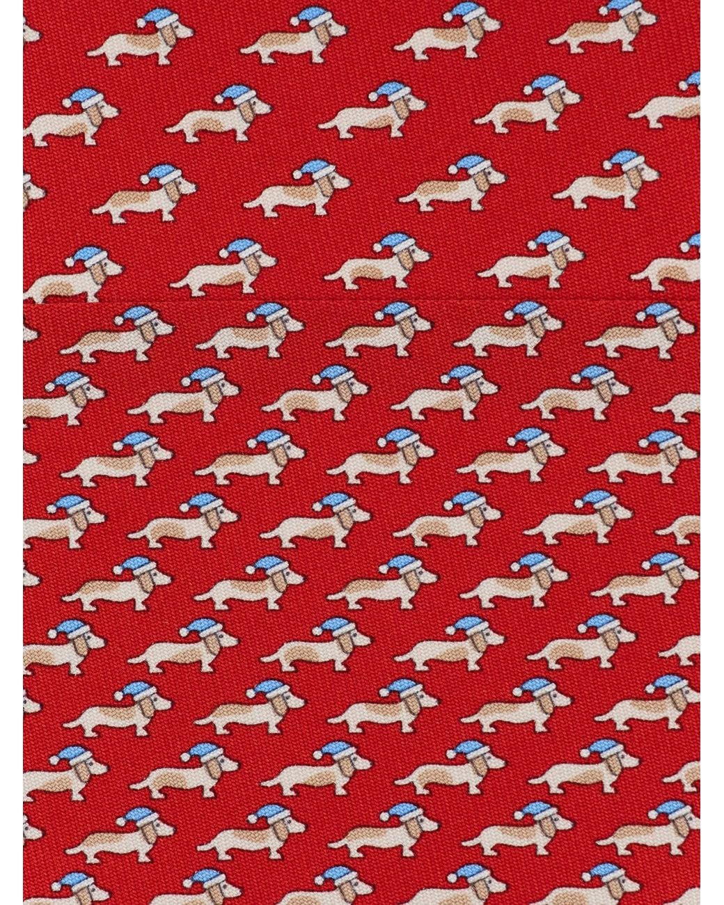 Ferragamo Red Dachshund Print Silk Tie for men